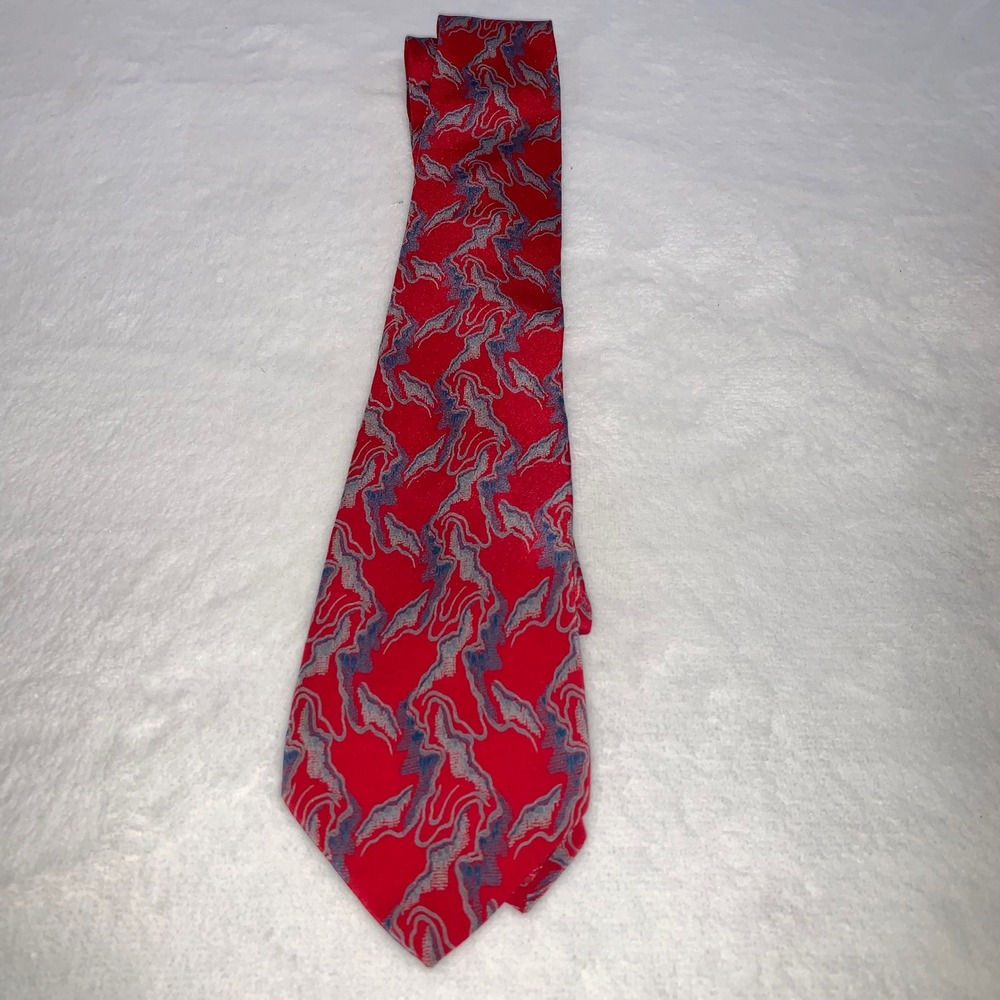 Valentino red blue print silk tie‎